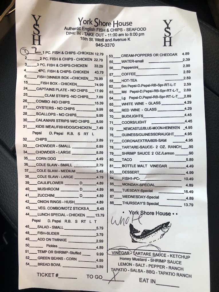 York Shore House menu 3